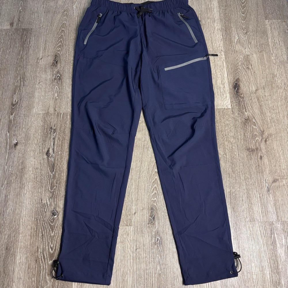 Baleaf Women's L Hiking Pants Blue Zip Pockets Rip Stop Hem UPF 50 Stretch
